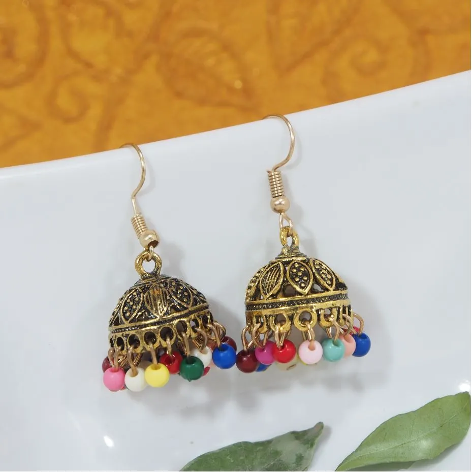 Antique Silver / Gold Plated Multicolored Beads Oxidised Jhumki Earring