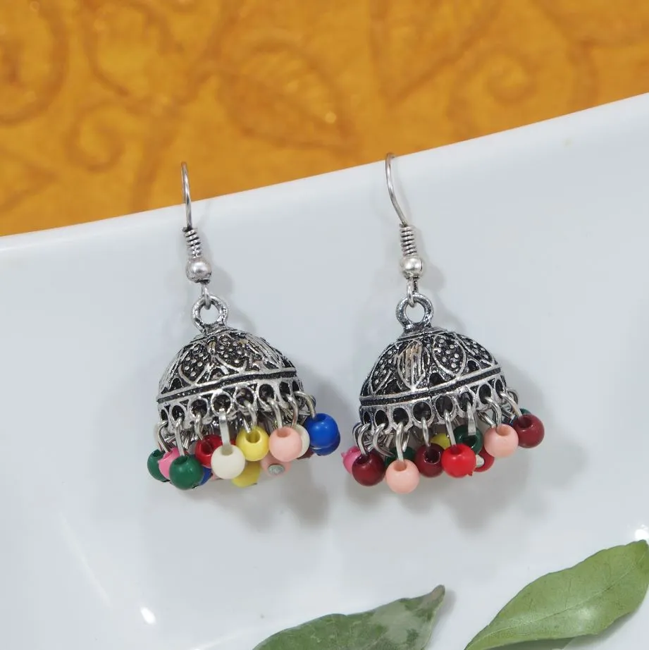 Antique Silver / Gold Plated Multicolored Beads Oxidised Jhumki Earring
