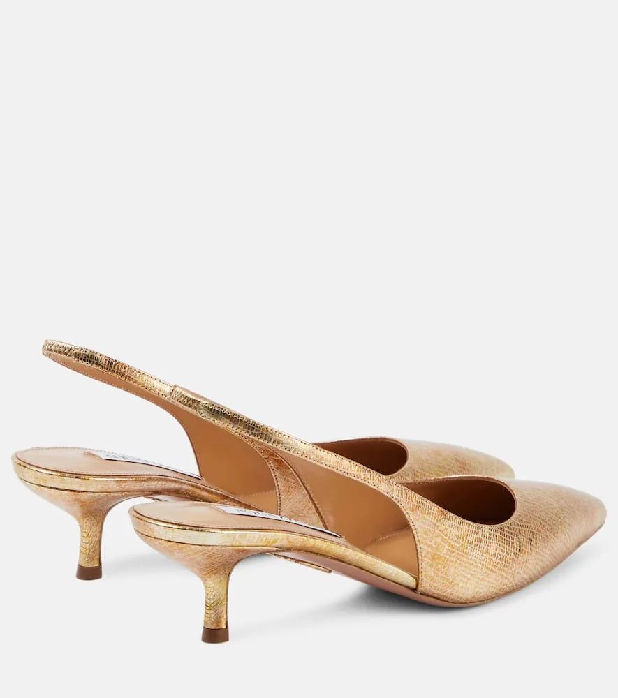 Aquazzura Purist 50 metallic leather slingback pumps