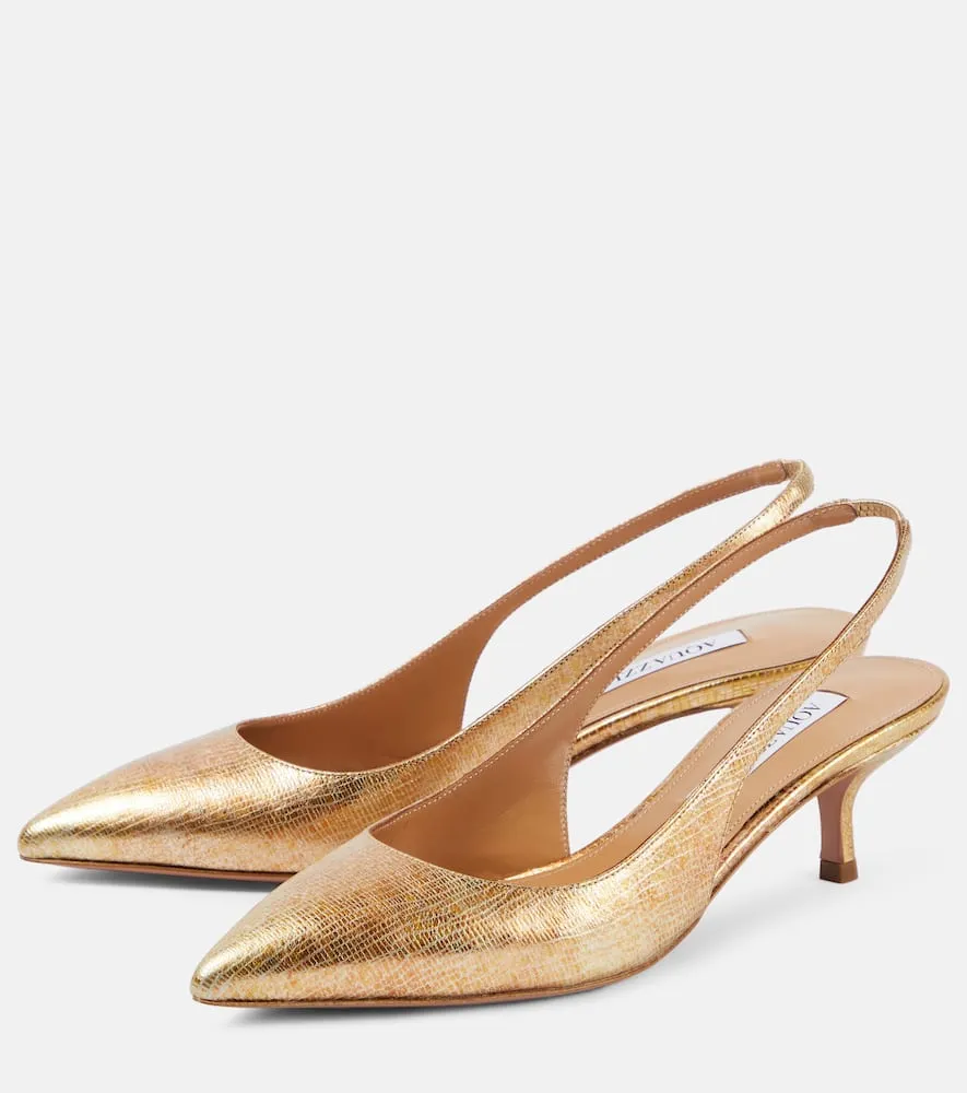 Aquazzura Purist 50 metallic leather slingback pumps