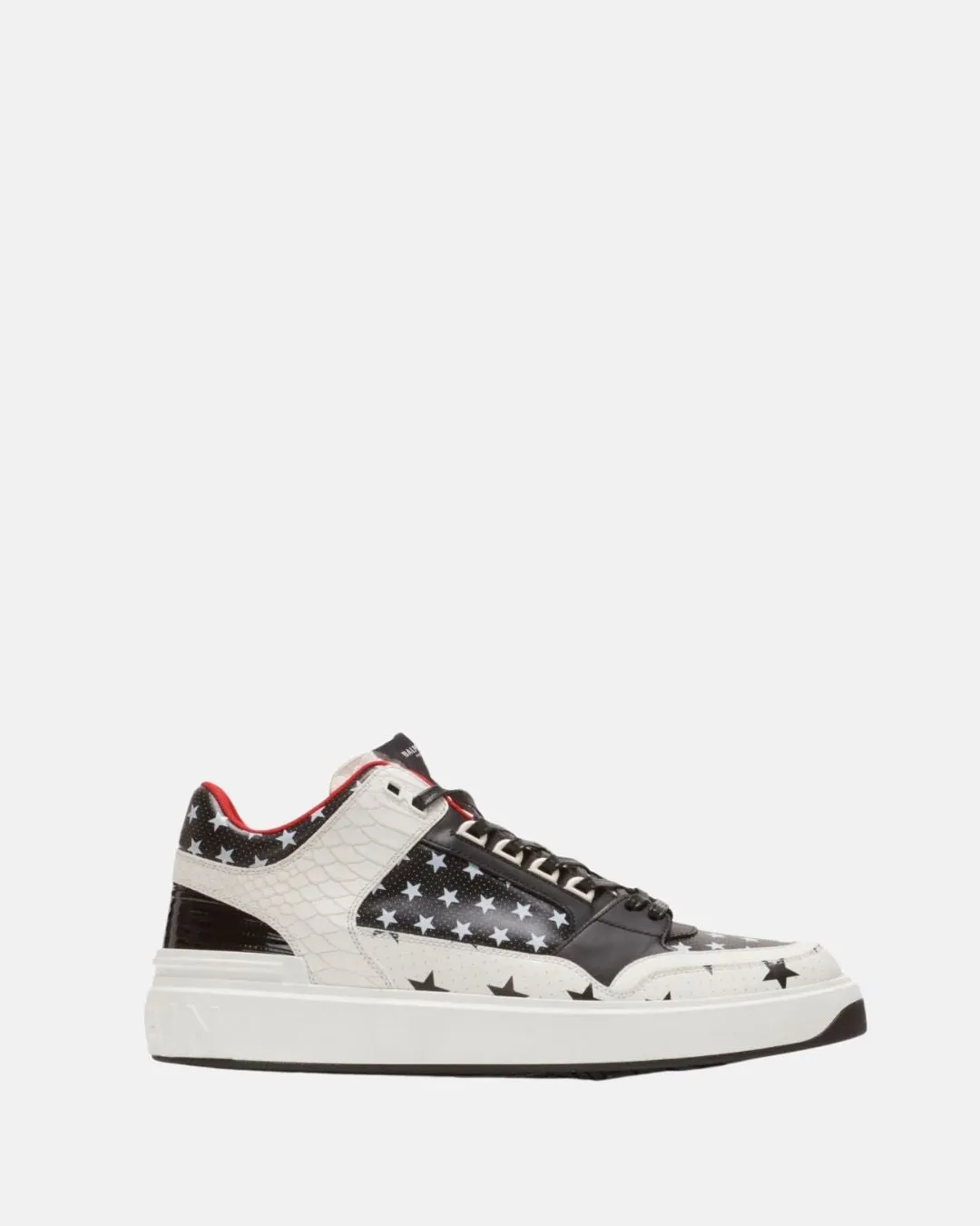 Balmain B-Court Mid Top Star Print Leather Trainers Black/White