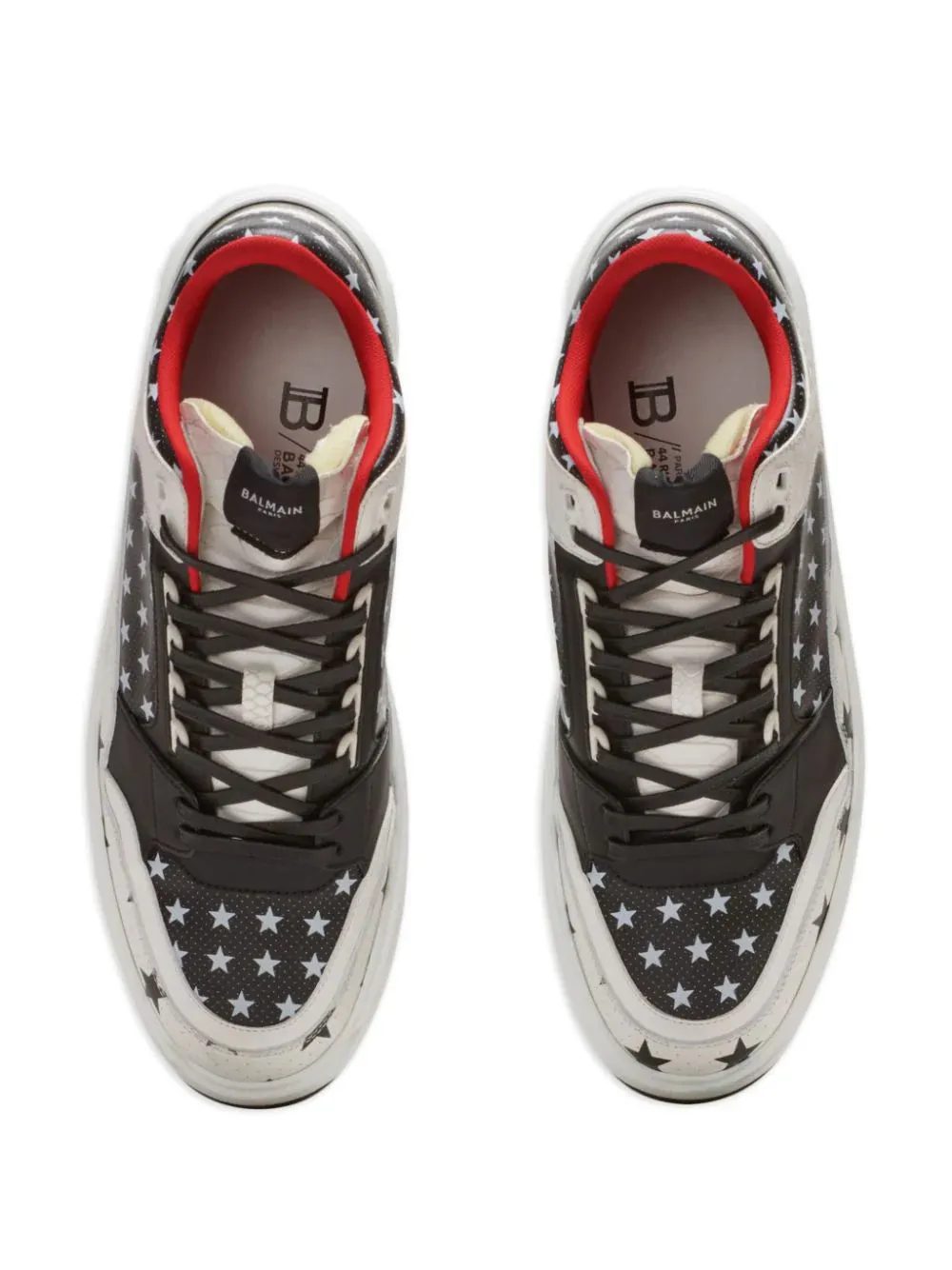 Balmain B-Court Mid Top Star Print Leather Trainers Black/White