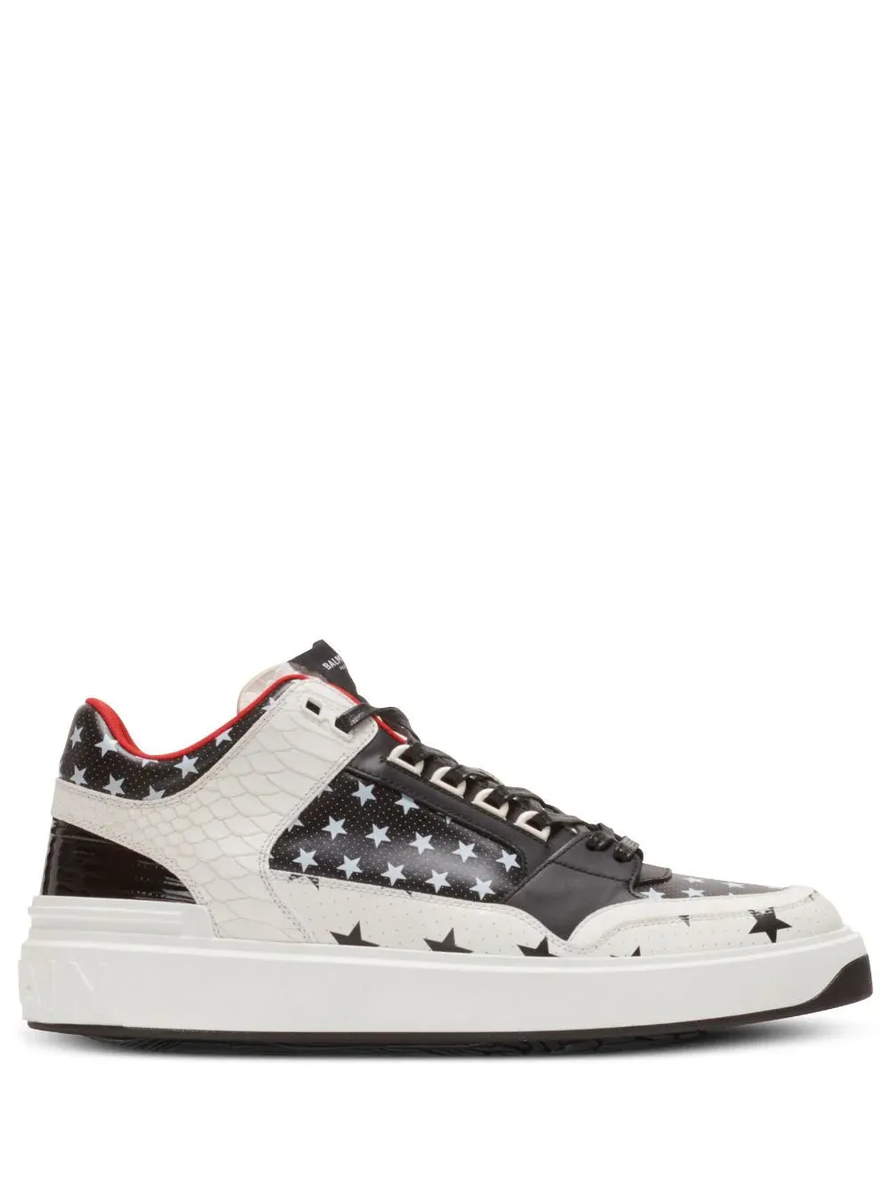 Balmain B-Court Mid Top Star Print Leather Trainers Black/White