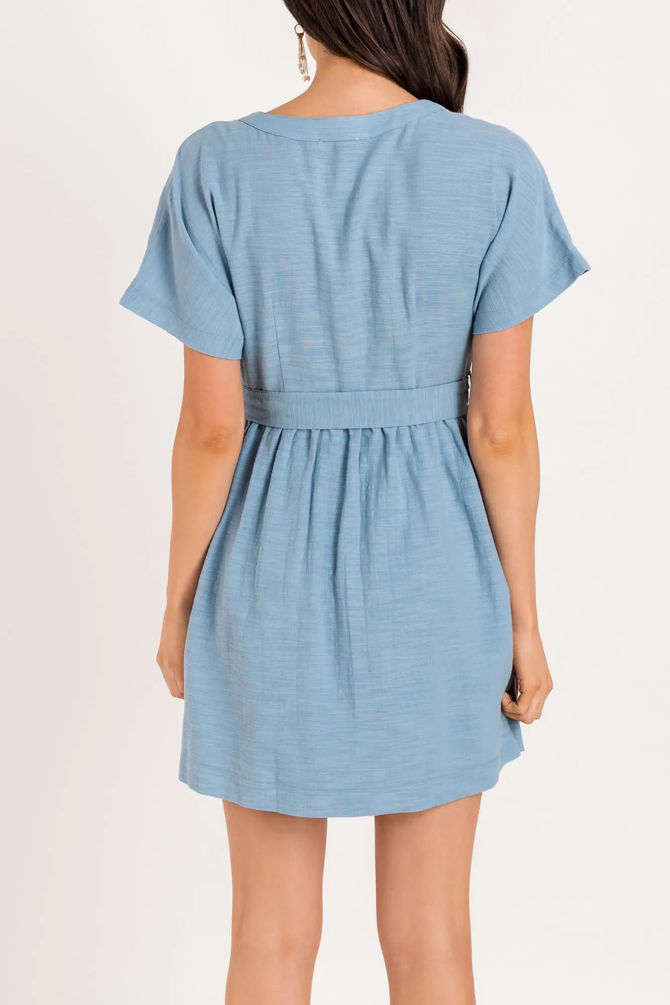 Button Tie Mini Dress, Blue