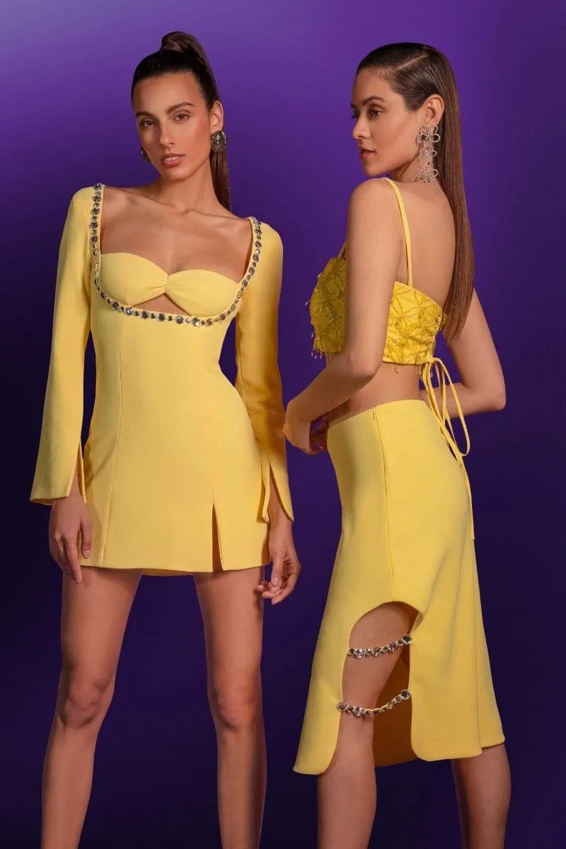 CELINE MINI EMBELLISHED CREPE MINI DRESS