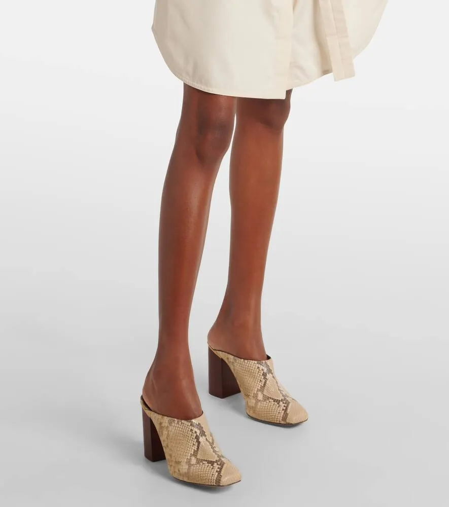 Chloe Ambre snake-effect leather mules