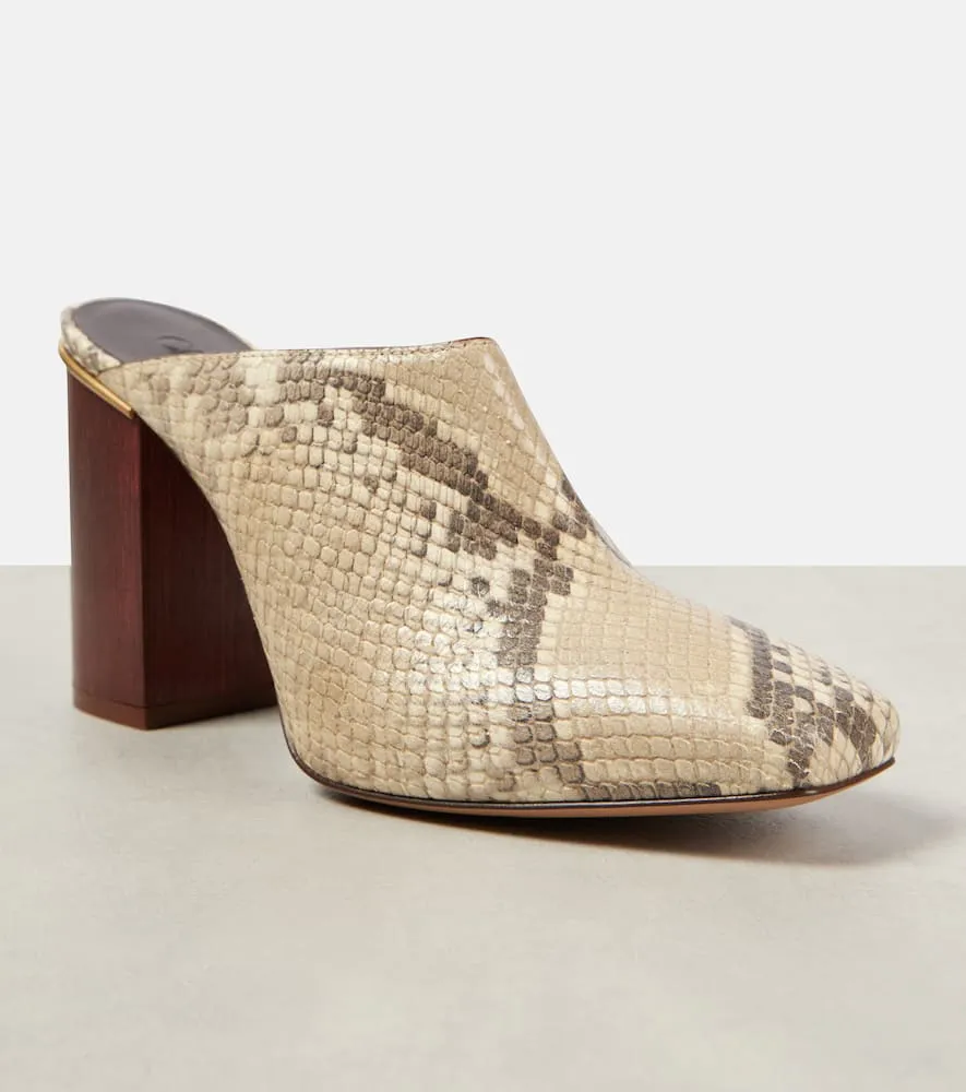 Chloe Ambre snake-effect leather mules