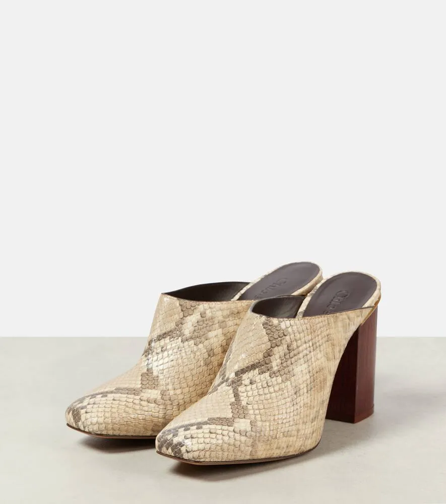 Chloe Ambre snake-effect leather mules