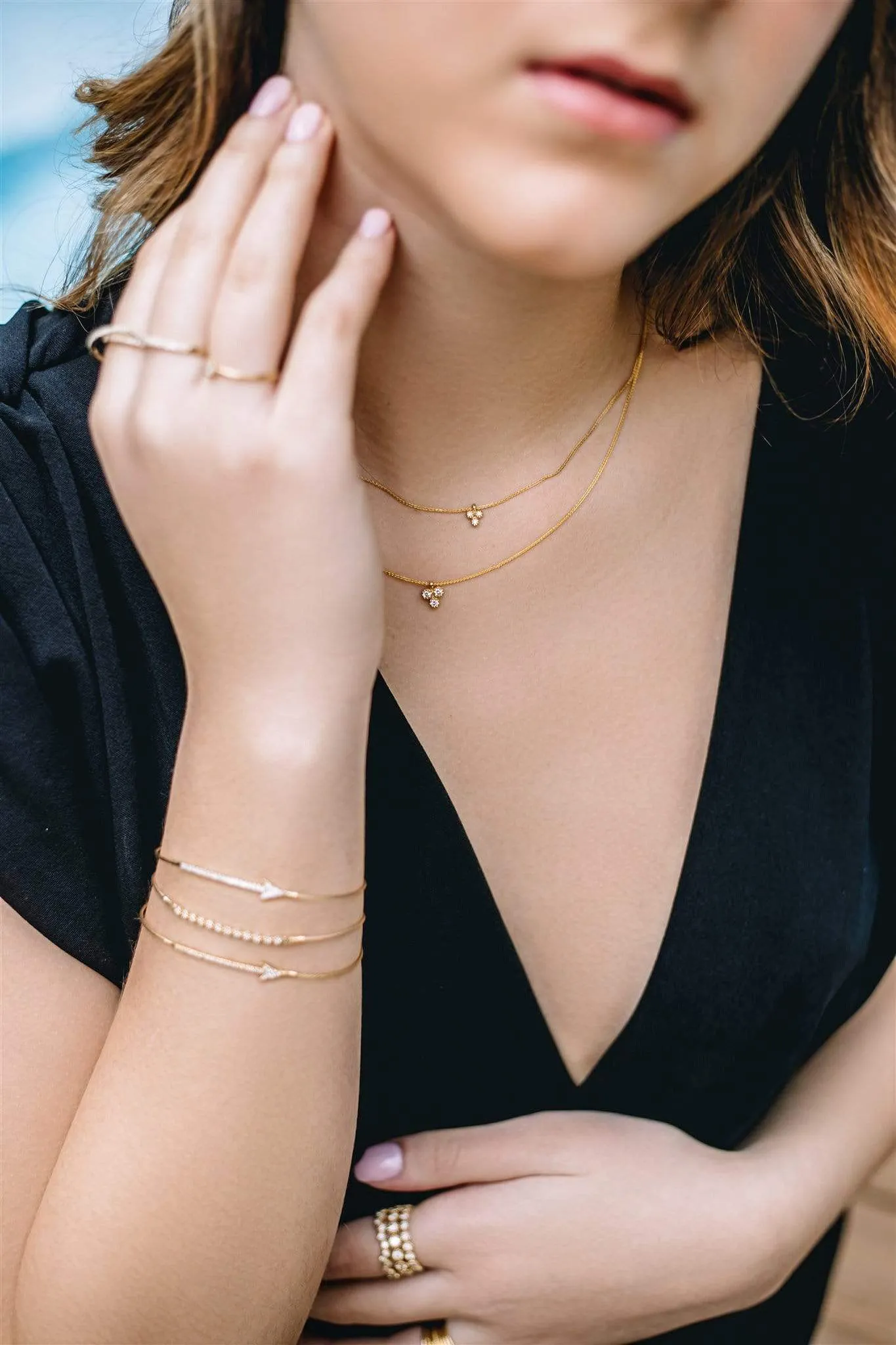 Delicate Collection 14KT YG Wire Bracelet with a Diamond Bar