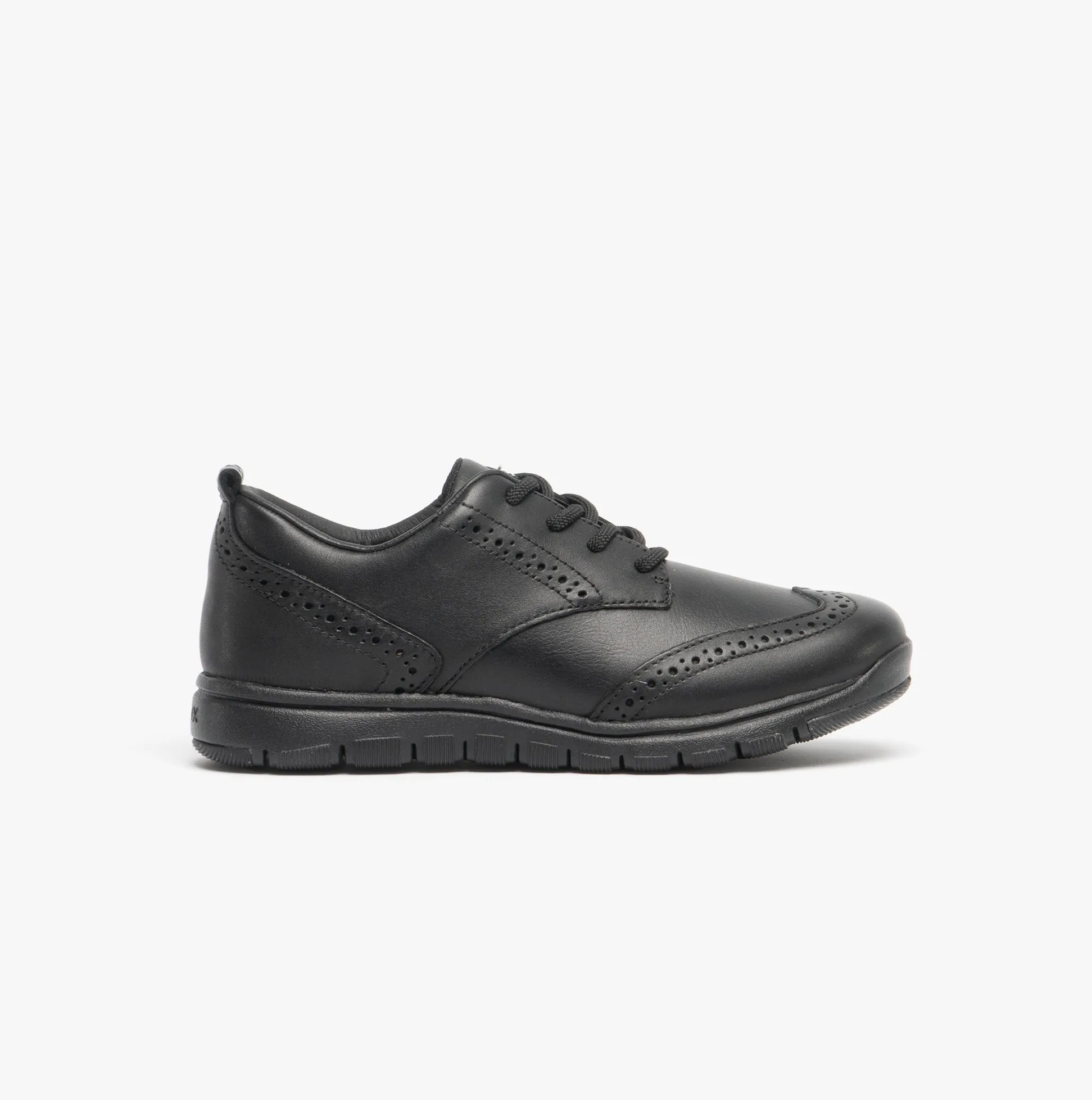 GEOX J XUNDAY Boys Leather School Trainers Black