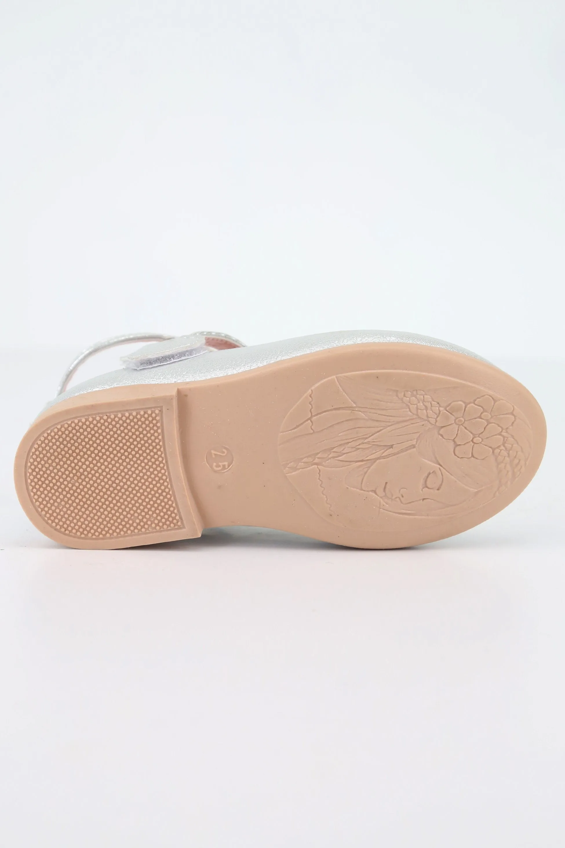 Girls' Shiny Mary Jane Flat Shoes with Criss Cross Strap - Silver