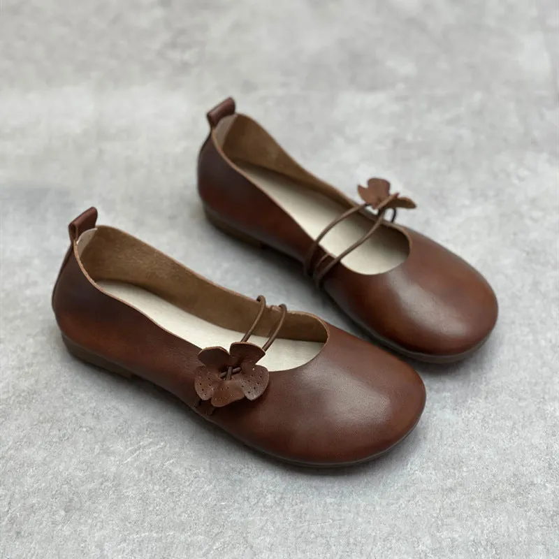 Handmade Leather Flowers Accents Women Flats
