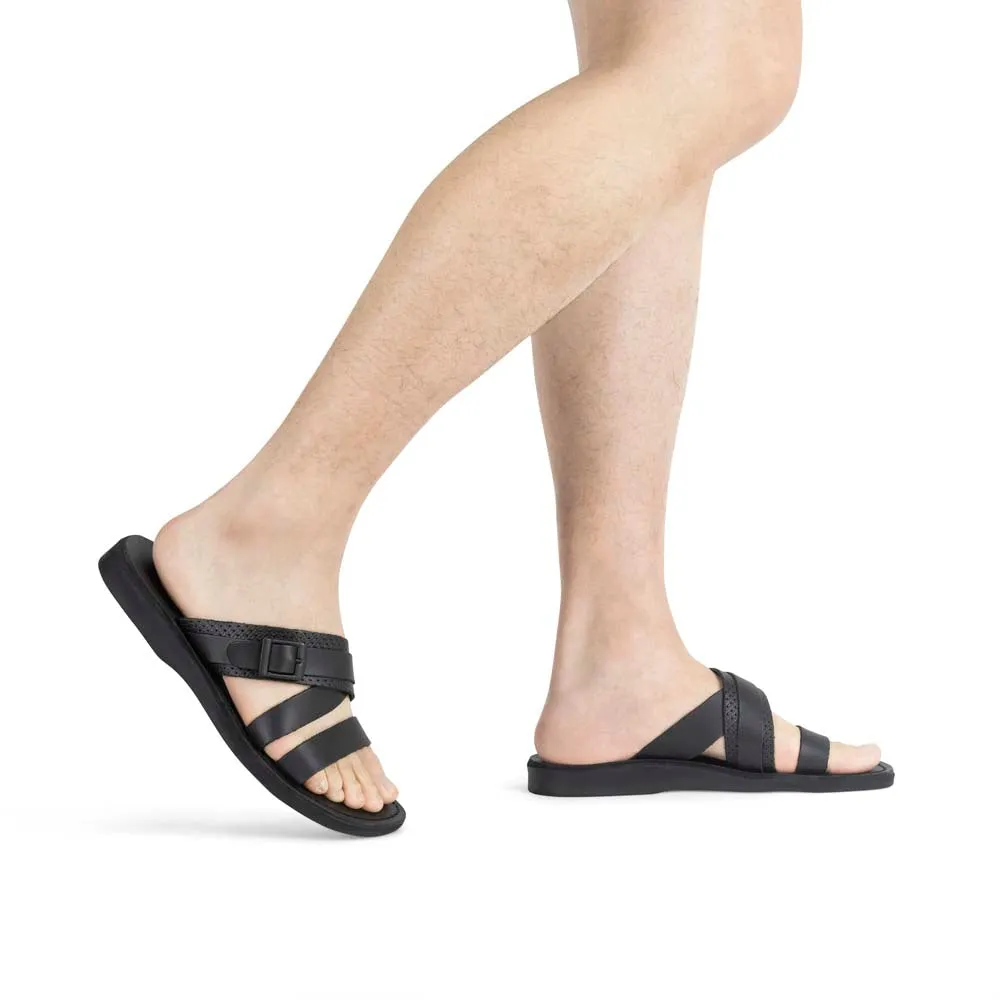 Jason - Leather Wide Strap Sandal | Black