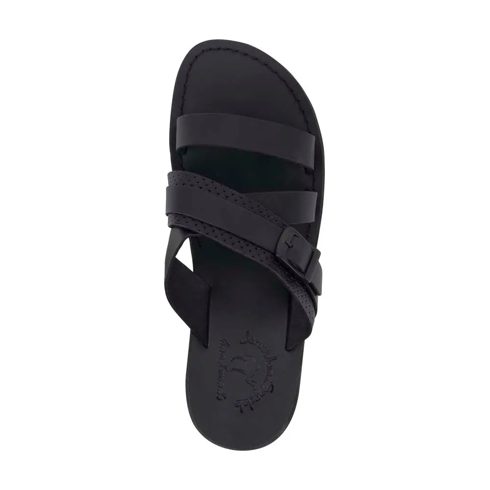 Jason - Leather Wide Strap Sandal | Black