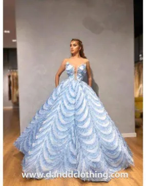 Luxury Evening Dress Light Blue Pattern