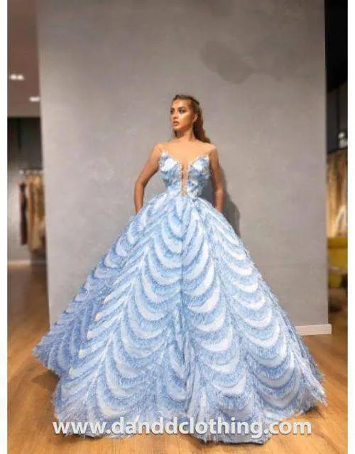 Luxury Evening Dress Light Blue Pattern