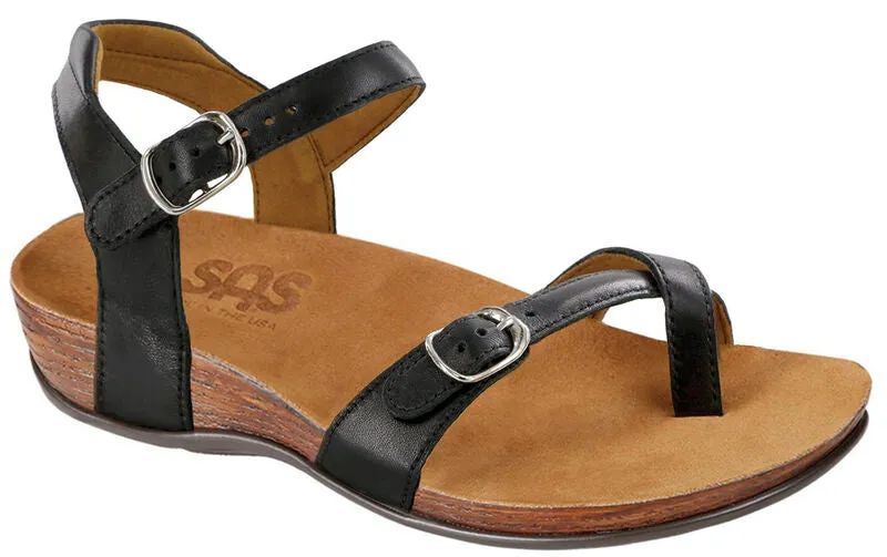 SAS Pampa Toe Loop Sandal Black & Sapphire