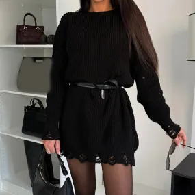 UAKISS  -  Simple High Street Sweater Pullover Winter Women O-neck Solid Color Long Sleeved Sweater Office Casual Tassel Loose Knitted Top