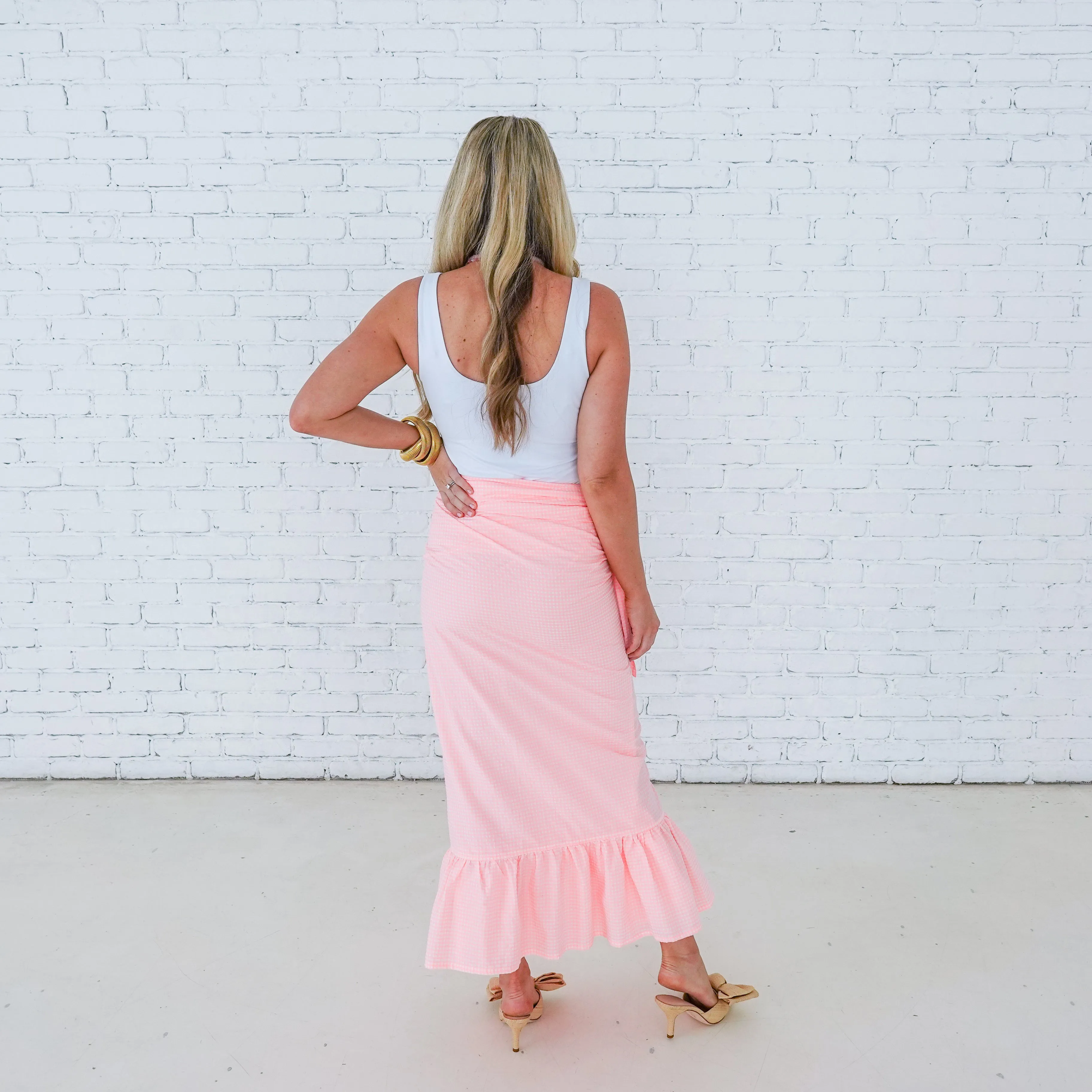 Whitney Wrap Skirt Gingham Baby Pink